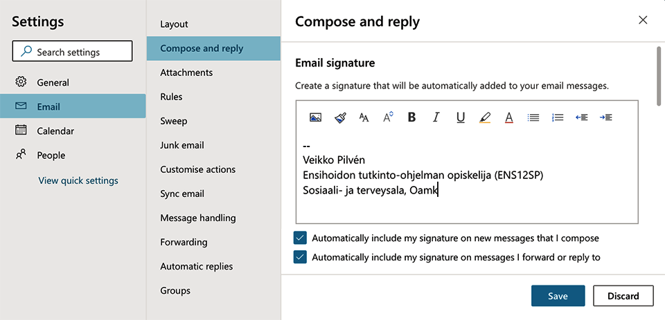 Office 365 – Outlook: Adding an email signature