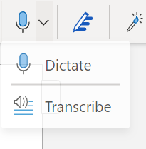 Sanele- eli Dictate-työkalun optiosta löytyy Litterointi, eli Transcribe-optio.