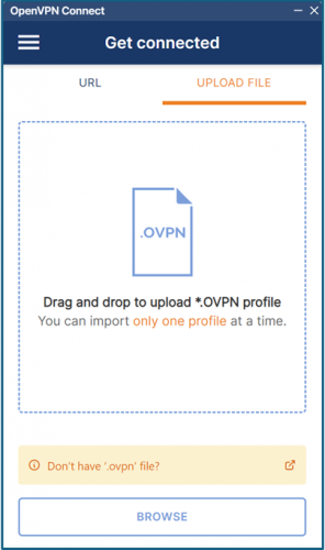 Kuva OpenVPN-ikkunasta. Picture of OpenVPN window.