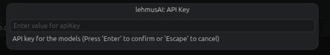 API Key field for entering the Lehmus AI API key.