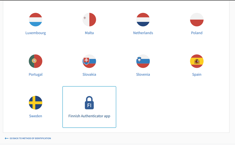 The last option after the list of European countries' identification methods, is the Finnish Authenticator App.
